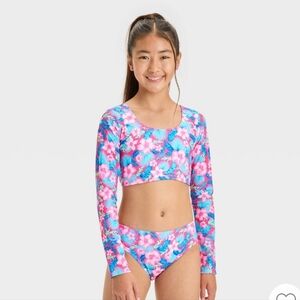 Floral Long Sleeve Kids Swim Set